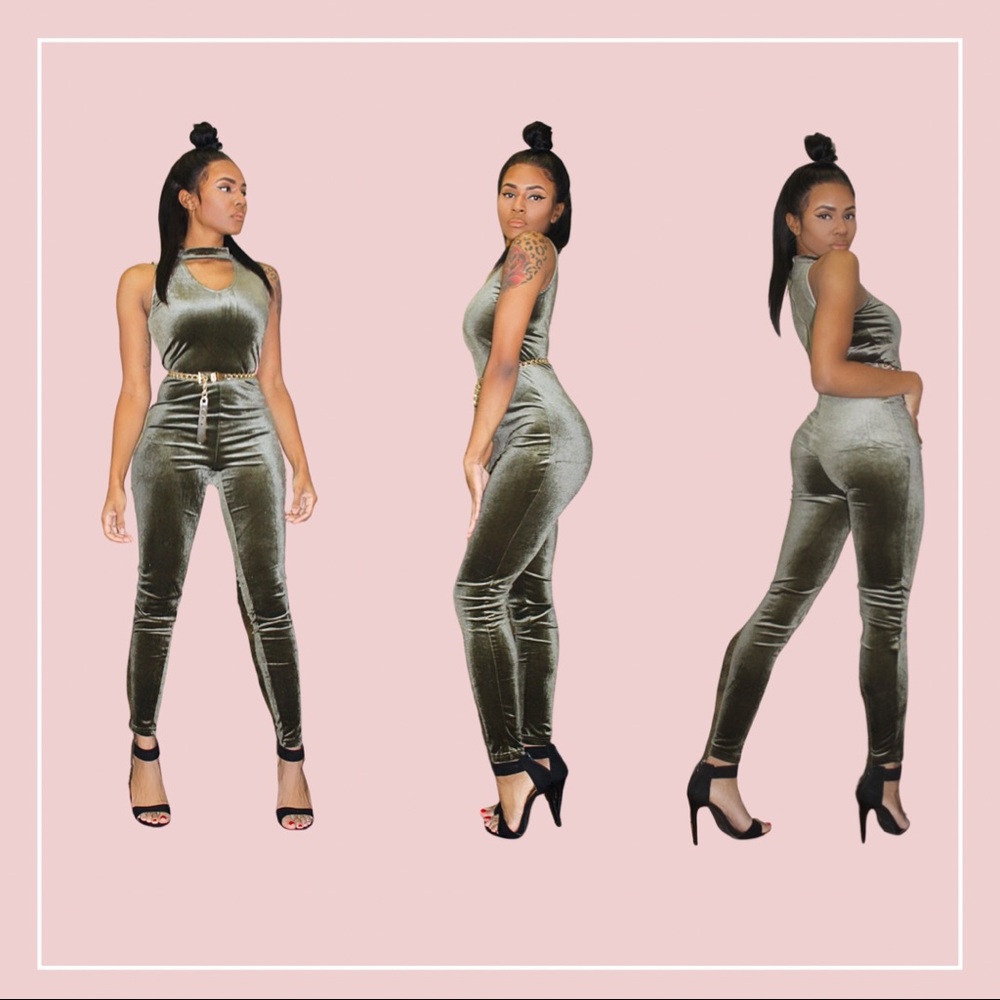 Velvet olive green jumpsuit
